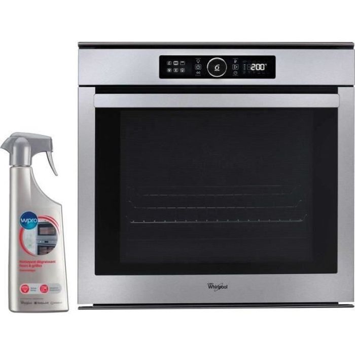 WHIRLPOOL Four encastrable Pyrolyse 73L Inox Classe A+ 2 grilles +1 lèchefrite inclus