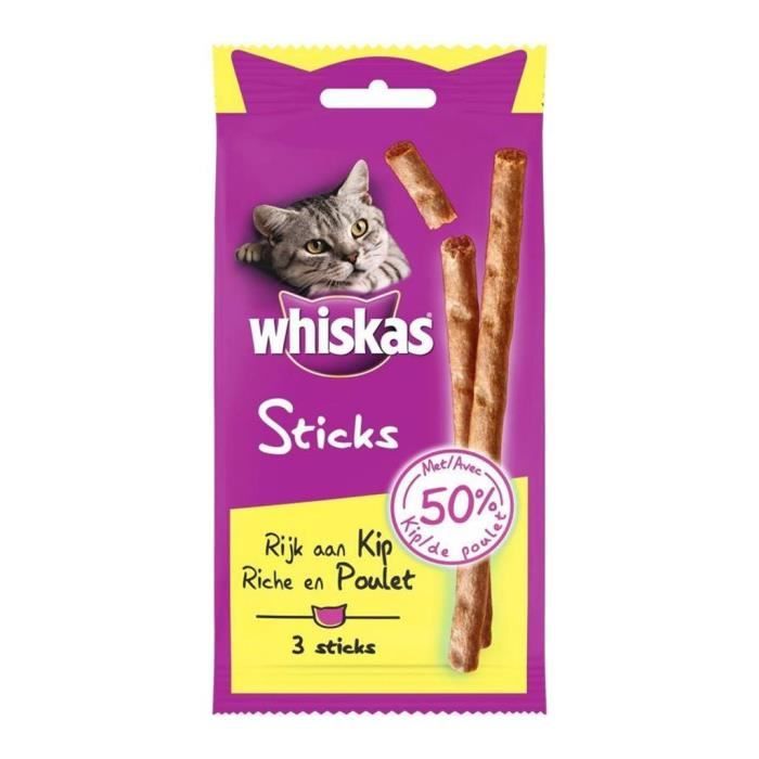 Whiskas 3 Sticks Riche en Poulet 18g (lot de 10)