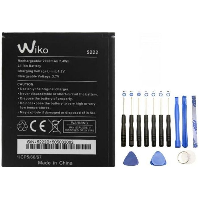 Batterie 5222 pour Wiko Wiko Rainbow Jam 3G Rainbow Rainbow Lite 4G Wiko Bloom Freddy Wiko Barry + Kit outils 13 pièces