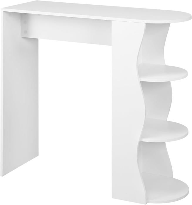 woltu table de bar avec 3 étagères de rangement, table console en bois d'ingénierie, 110x40x107cm, blanc w0att0333