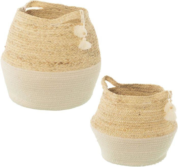 JOIKIT Lot De 2 Paniers Osier Ovales Avec Poignées Pliables & Doublure Lin – Idéal Pique-Nique, Rangement & Cadeaux