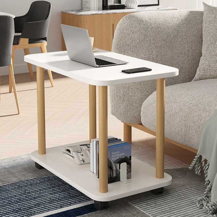 TABLE BASSE pour canapé- pivotant à 360 degrés - pieds en bois massif - facile à assembler - étagère ouverte pliante à 2 niveaux