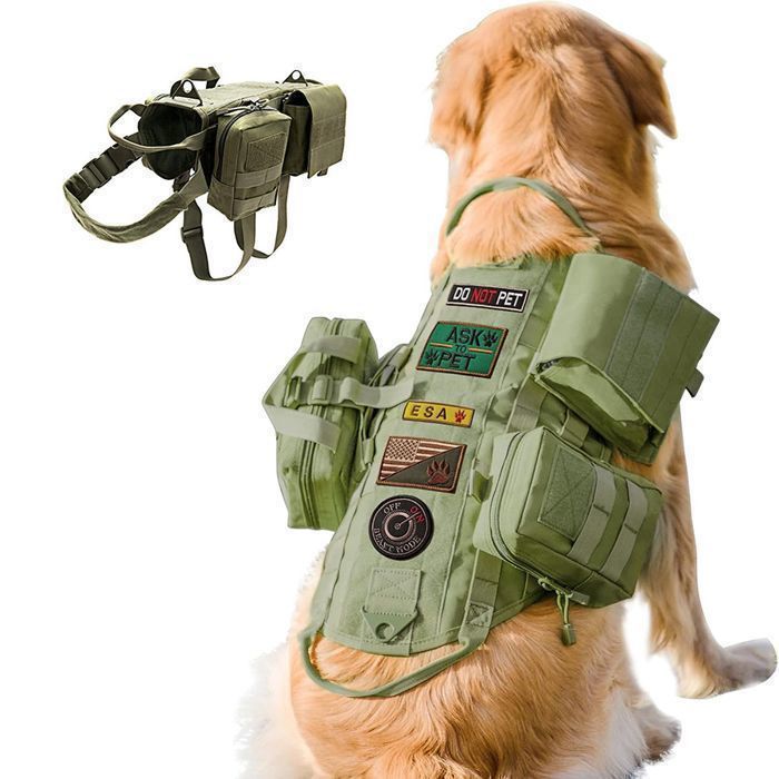 Comparer les prix de Gilet Tactique pour Chien Molle, Harnais Chien Tactique avec Pochettes avec Poignée pour Entraînement Chasse, Vert, L