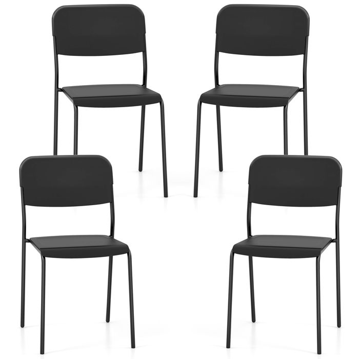 Chaises de Salle à Manger - RELAX4LIFE - Lot de 4 - Chaises de Cuisine Empilables - Bord de Siège en Cascade - Charge 160KG - Noir