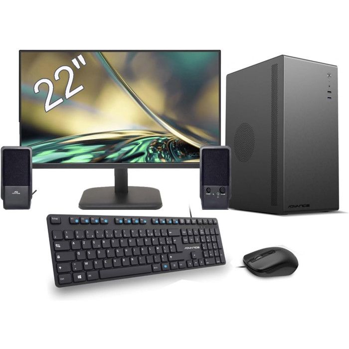Pc de bureau Tour WIFI + écran 22  – AMD Ryzen 7 – SSD Nvme – 960GB – 16GB + Clavier & Souris & HP filaires – Win 11