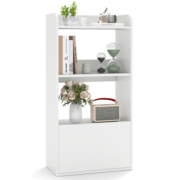 COSTWAY Bibliothèque avec Grand Tiroir et Etagère Ouverte à 3 Niveaux Kits Anti-basculement pour Salon Bureau Chambre Blanc