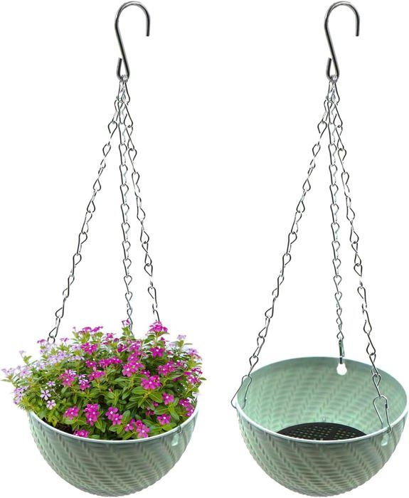 2 Pots Fleurs Suspendus Demi-Cercle Plastique Avec Drainage Et Crochets - Jardinière Murale