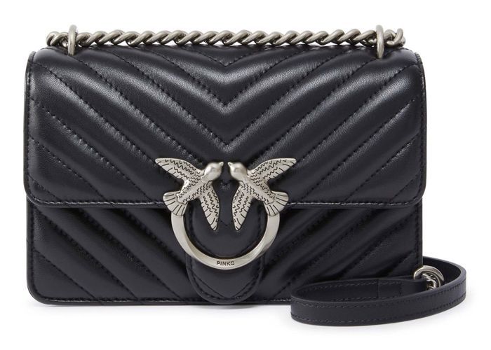 PINKO Sac à épaule bandoulière noir pour femme - Love One Mini DC Sheep Nappa Chevron S Black - Old Silver 303612
