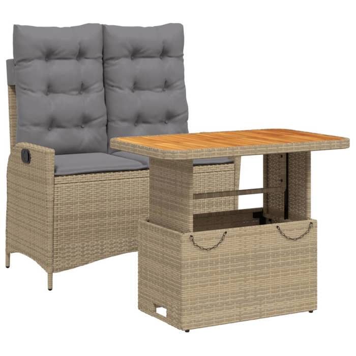 JILI Ensemble à manger de jardin - et coussins - 2 pcs - anti-intempéries - beige poly rotin LLL546