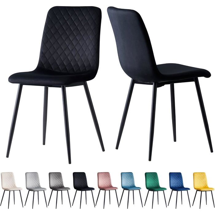 mcc direct Lexi Lot de 2 chaises de salle à manger en velours avec pieds en métal Noir