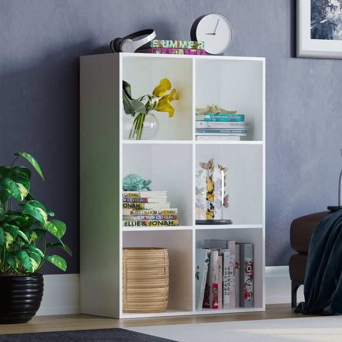 Bibliothèque Durham à 6 cubes blanche – Étagère de rangement moderne pour bureau ou salon