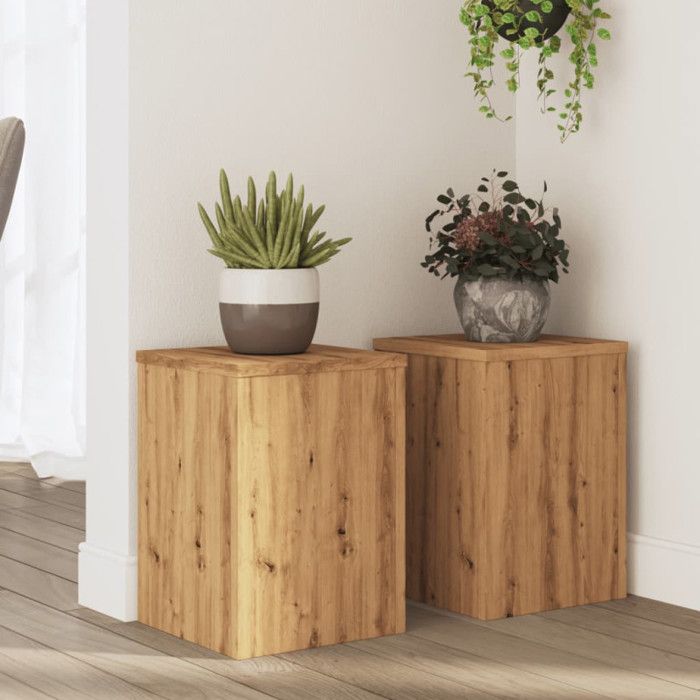 Supports pour plantes - Lot de 2 - Bois dingénierie - Chêne artisanal - 25x25x35 cm