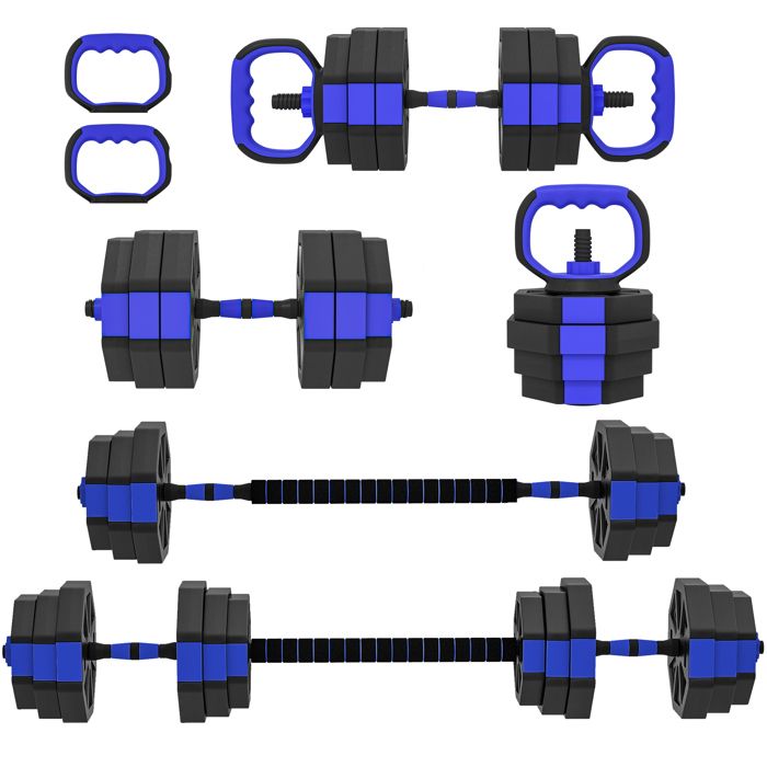 Ensemble dhaltères musculation - SPORTNOW - 6-en-1 - 25 kg - haltère kettlebell barre de musculation support pour pompes - bleu