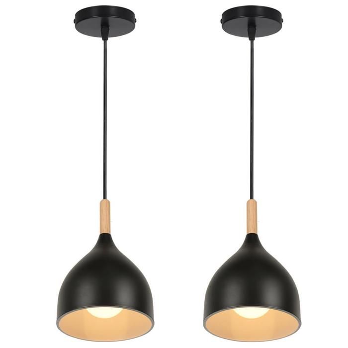 Lustre suspension - SMOTOP - Métal & bois - 2x E27 60W - Noir Ø17x18cm