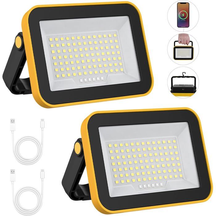 Projecteur LED Rechargeable T-SUNUS Projecteur LED Chantier Portable USB 4000mAh Lampe de Travail avec 5 Modes pour Camping