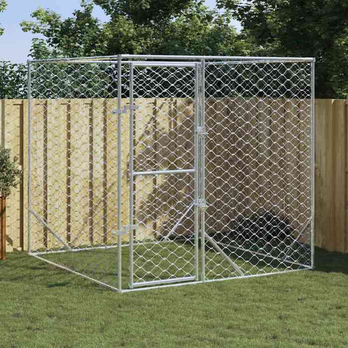 Comparer les prix de Automne/hiverChenil dextérieur pour chiens argenté 2x2x2 m acier galvanisé - HAuteur:20cm - Grande Taille &FR_466271