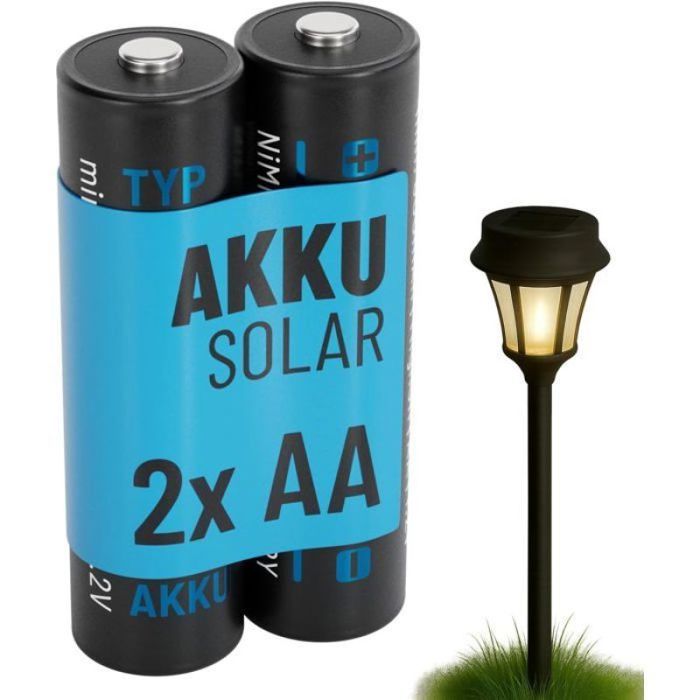 2X Pile Solaire Rechargeable AA 800mAh 1.2V NiMH - Pile pour Lampe Solaire - Pile Rechargeable AA à Faible décharge