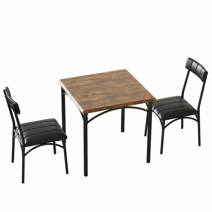 Table à manger 2 personnes noir Ensemble table et chaises de cuisine compacte en bois avec 2 chaises rembourrées bois et noir