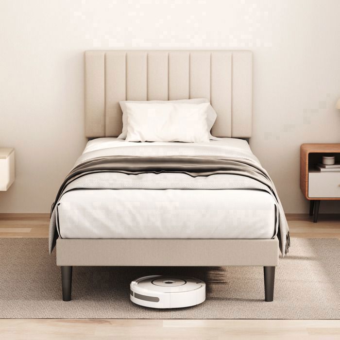 Cadre de Lit - AURALUM MAX - 90x200CM - Lit Simple - Tête de lit réglable - 12 Lattes en bois - Gris