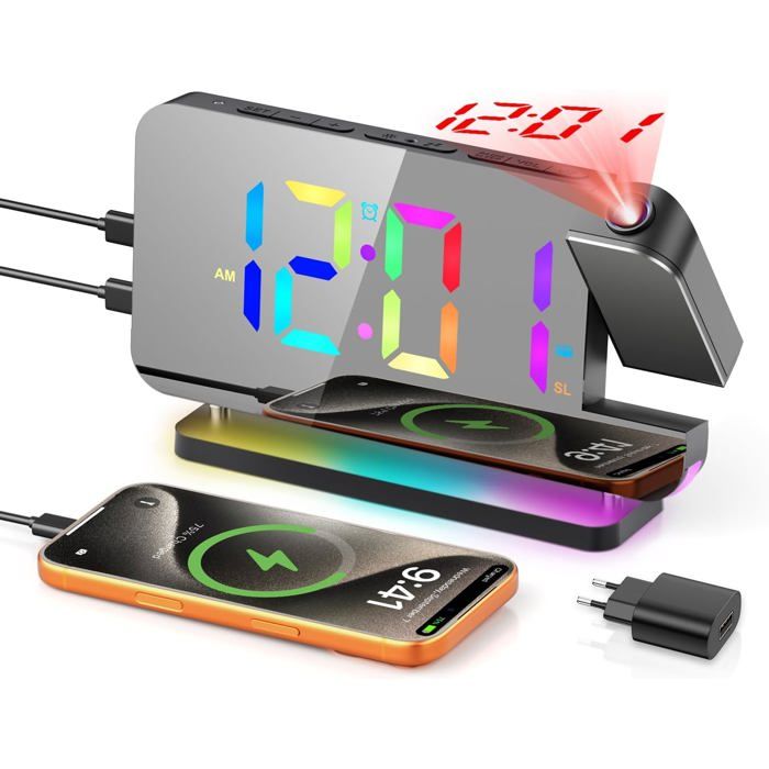 Adiwo Réveil à Projection, Horloge Nuérique LED Projection,Charge USB Adiwo Réveil à Projection, Horloge Nuérique LED Projection,Charge USB