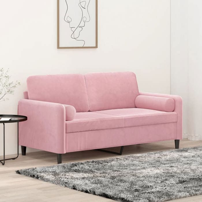 NEW 2026 Canapé moderne - Design ergonomique - pour salon - 2 places avec oreillers décoratifs rose 140 cm velours L1970