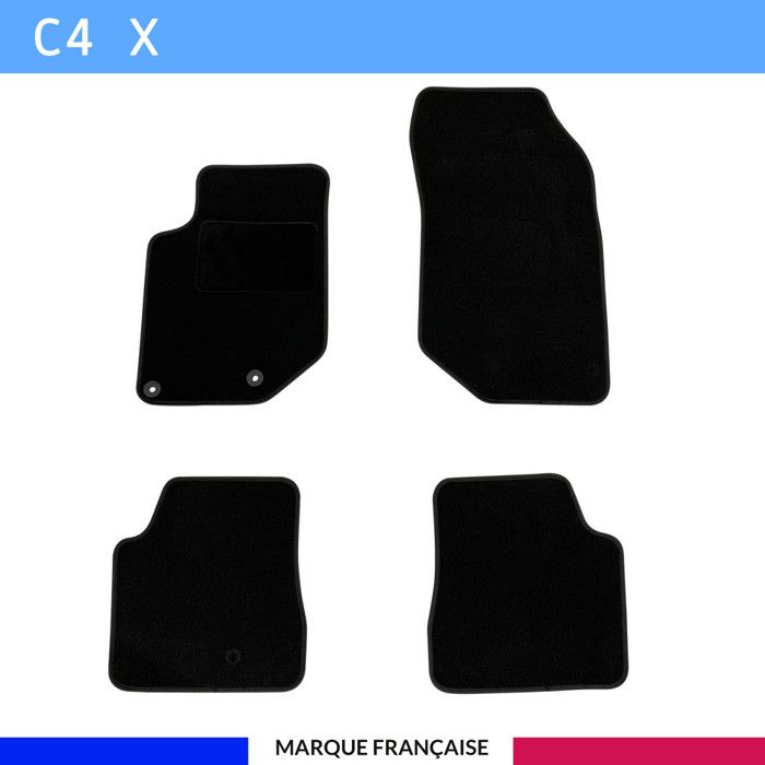 Tapis de sol voiture - Sur mesure pour Citroën C4 X dès 09/2022 - Antidérapant - Tapis de sol 4 pièces - Moquette - Noir