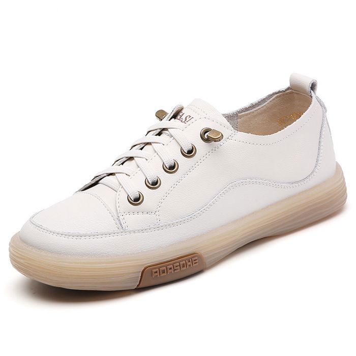 INSFITY Baskets Femme Plat Casual Chaussures Sneakers Lacets Mi Saison Antidérapant Confortable - Beige