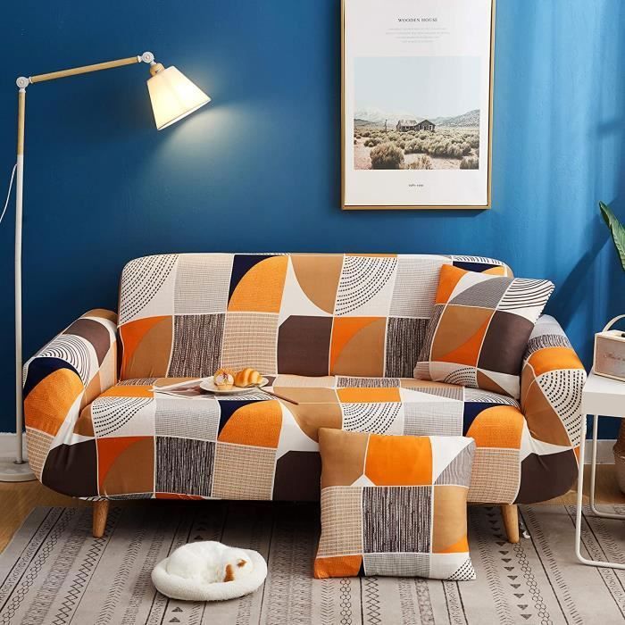 Housse de Canapé - Extensible 3 Places - Coloré - 190-230cm - Anti-dérapante ENEVAOCT