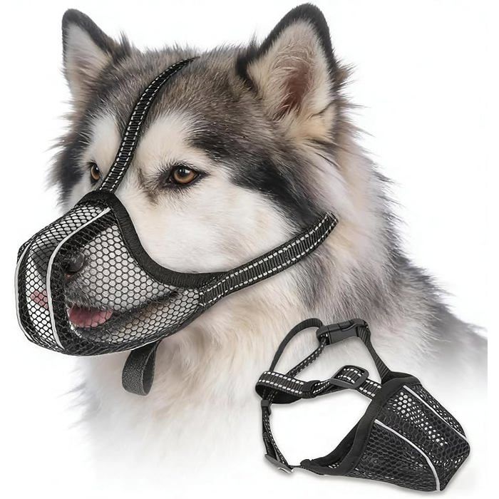 Muselière pour Chiens Taille XL Anti-Morsure Anti-Nourriture Respirante Maille Douce Réfléchissante Ajustable 3