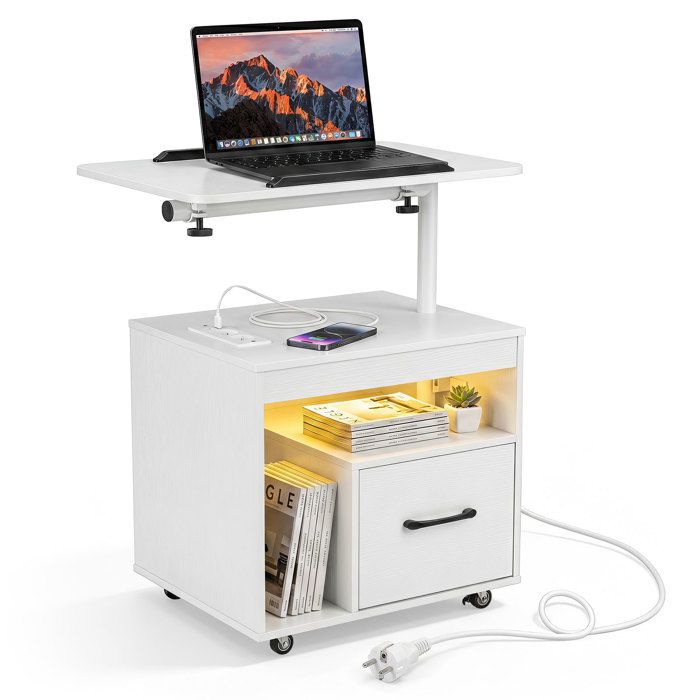 COSTWAY Table de Chevet avec Plateau Basculant Rotatif Tiroir & Étagère Station de Charge pour Chambre Salon Bureau Blanc COSTWAY Table de Chevet avec Plateau Basculant Rotatif Tiroir & Étagère Station de Charge pour Chambre Salon Bureau Blanc