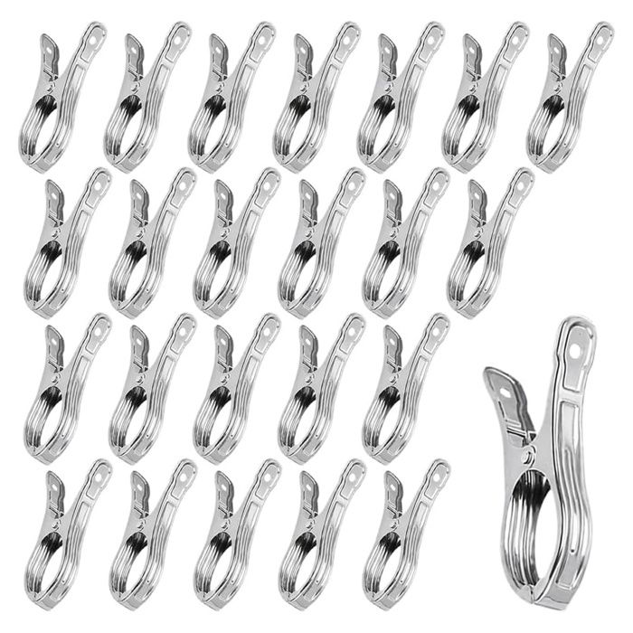 Lot 25 Grosses Pinces à Linge Inox 9x1.1cm vent/antirouille serviettes plage/vêtements lourds