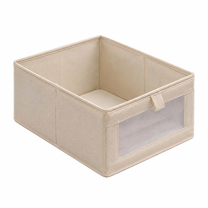 Boîte de rangement - Tissu en lin et coton Fenêtre transparente - Armoire domestique - Beige