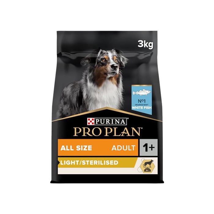 Croquettes pour chien stérilisé - PRO PLAN - Light Sterilised 3 kg - Poisson blanc - Faible matière grasse - Gestion du poids Croquettes pour chien stérilisé - PRO PLAN - Light Sterilised 3 kg - Poisson blanc - Faible matière grasse - Gestion du poids