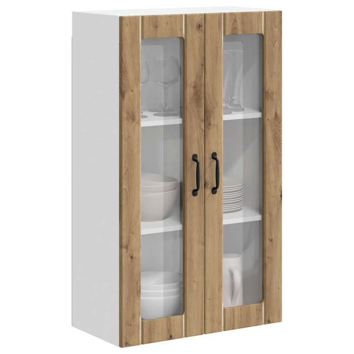Meuble haut de cuisine - Brun - Cabinet en verre - mural LUCCA - Chêne artisanal - 60 x 31 x 100 cm(7303)