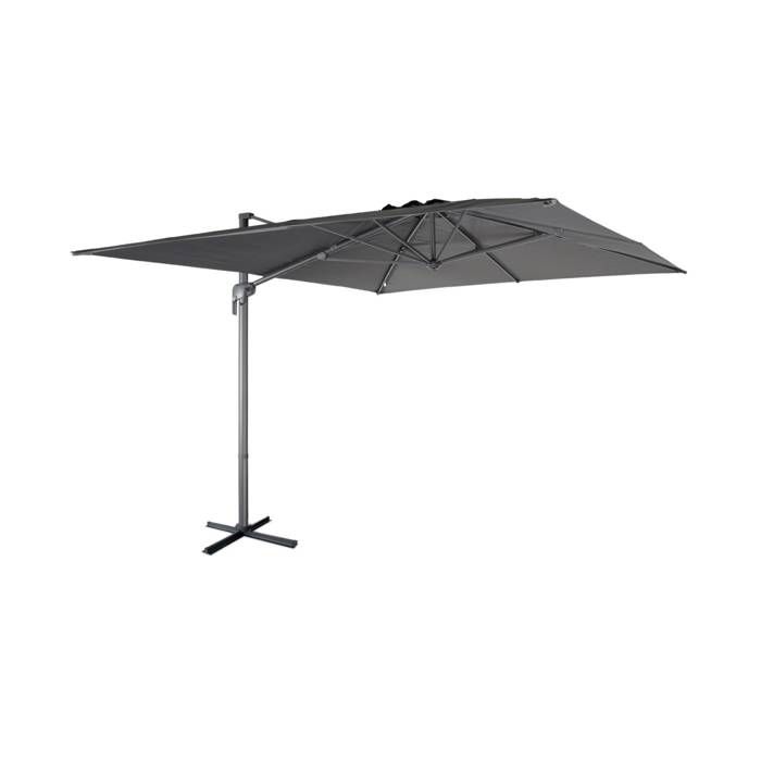 Parasol déporté rectangulaire 3x4m – Antibes – gris – parasol déporté. inclinable. rabattable et rotatif à 360°