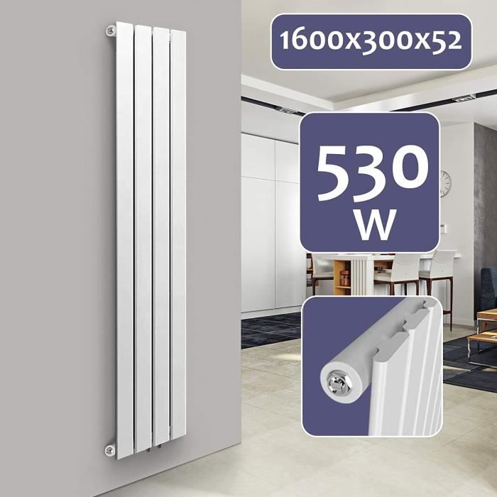 Radiateur Vertical à Panneau Plat Aquamarin - 1600x300x52 mm - Acier ...