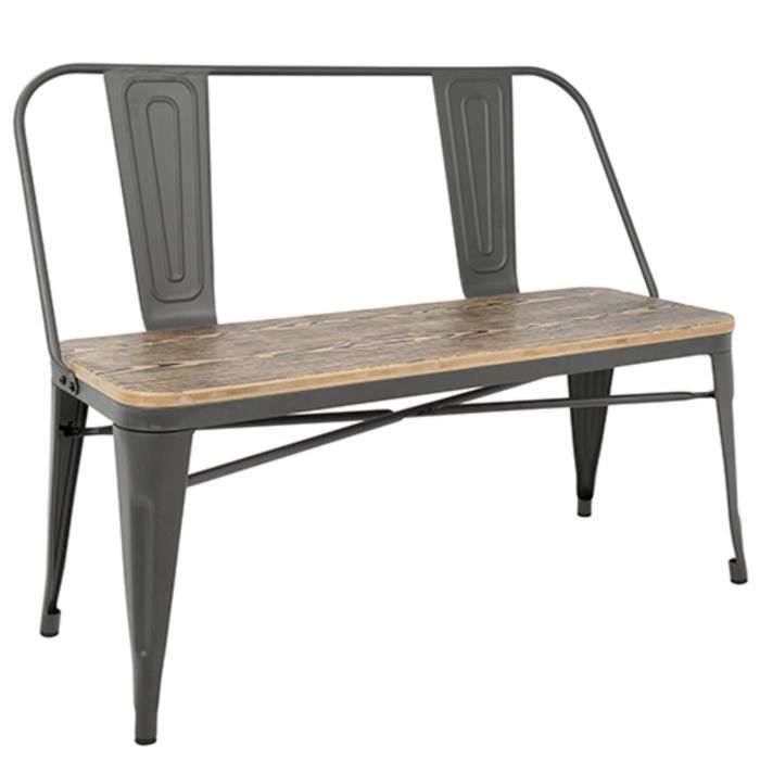 Banc Industriel Oregon Par Lumisource Metal Gris Et Bois Brun