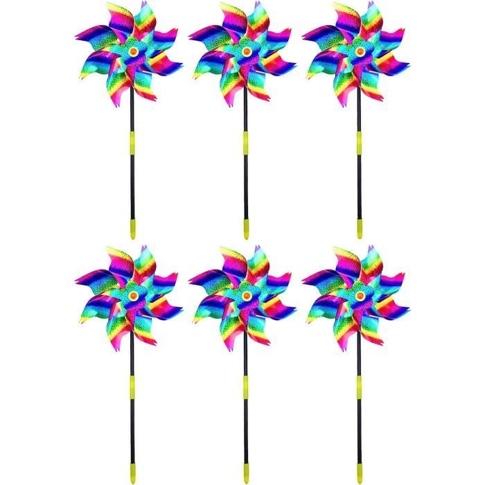 LOHAME Lot De 6 Roues à Vent Réfléchissantes Argent – Répulsif Oiseaux Jardin – Moulins Tournants 52x19 Cm PVC