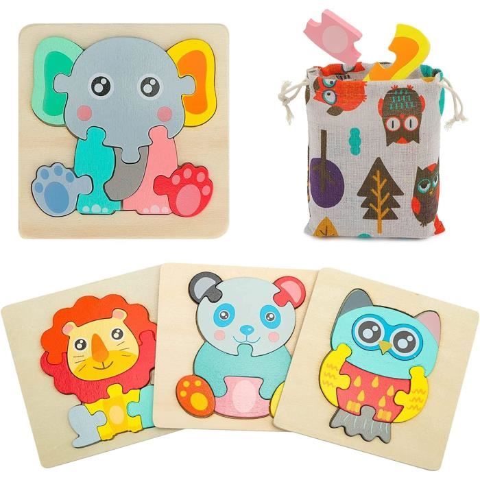 Puzzles en bois pour enfant - Montessori - Animaux - 4 pièces - Jouet ...