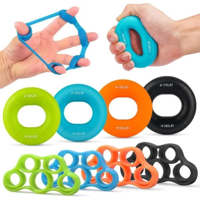 4 Anneaux Renforceurs Doigts/Mains - Entraîneur Prise Silicone 30-60lbs
