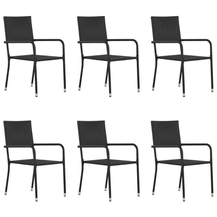 kai chaises de salle à manger d'extérieur 6 pcs résine tressée noir