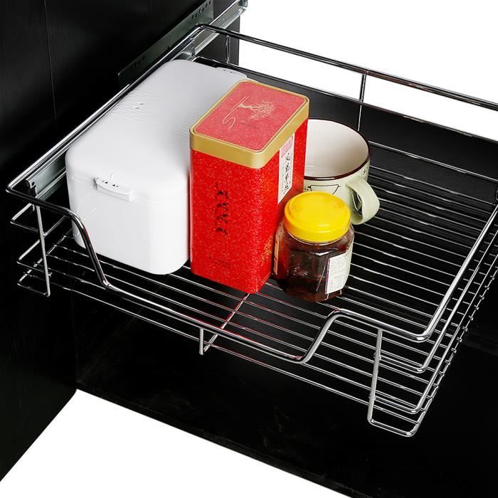 Panier coulissant pour placard 60cm - YOULUOLI - 3pcs - Argent - Tiroir télescopique de cuisine