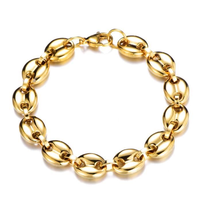 Bracelet Homme- Maille Grain De Café-18k Jaune Plaqué Or -Bijoux Neuf (8.46  pouces) D'or - Achat / Vente maillon de bracelet Bracelet Homme- Maille  Grai -