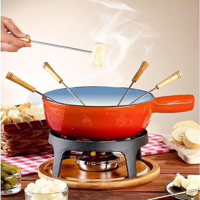Caquelon fondue poelon casserole avec couvercle acier emaillé 22 cm -  Cdiscount Electroménager