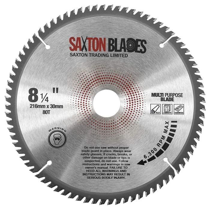 Saxton Lame Scie Circulaire 185mm 80 Dents TCT Pour Aluminium Et Bois - Alésage 20mm