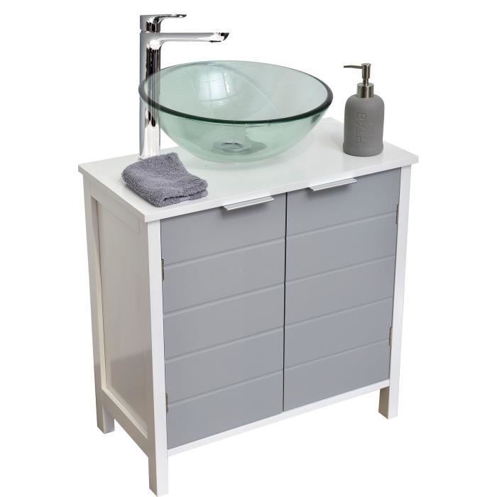 Meuble Sous Lavabo Relaxdays 2 Portes Coulissantes - 2 Tiroirs - Blanc - Espace Siphon