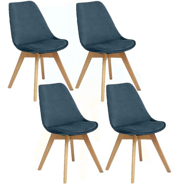 Toilinux - Lot de 4 Chaises effet velours Baya - Bleu canard Toilinux - Lot de 4 Chaises effet velours Baya - Bleu canard