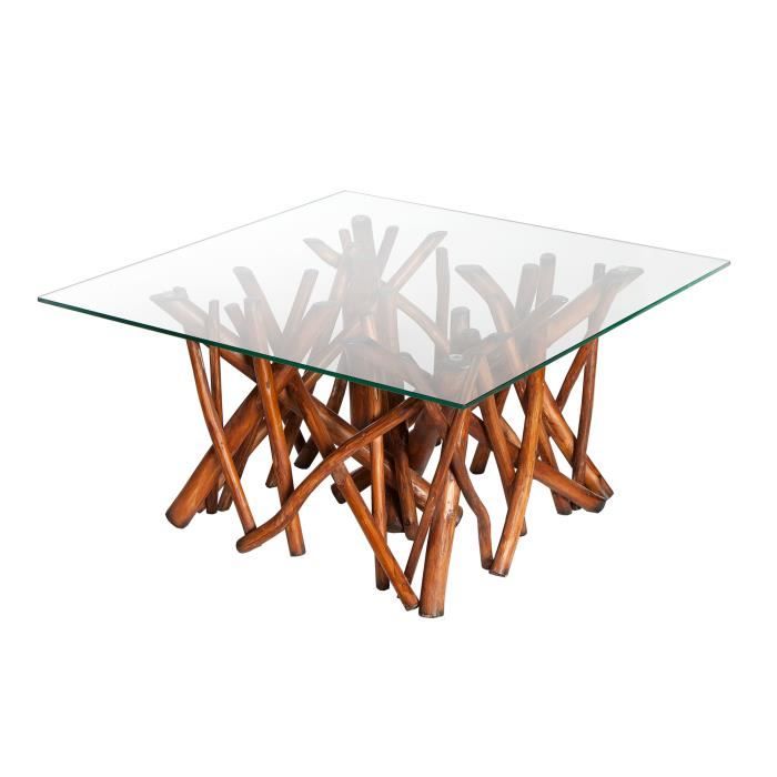 Table Basse Design 80 Cm En Bois Flotte Coloris Brun Naturelle Avec Un Plateau En Verre Achat Vente Table Basse Table Basse Design 80 Cm En Cdiscount