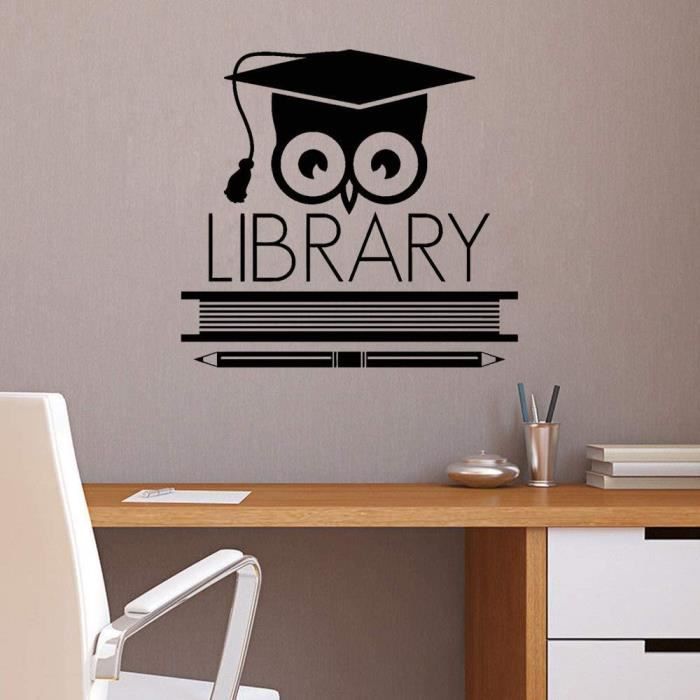 Sticker en vinyle Bibliothèque Apprentissage Scientifique Hibou 59x56 ...