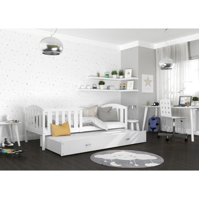 Lit Gigogne Teo 90x190 matelas inclus Blanc - blanc